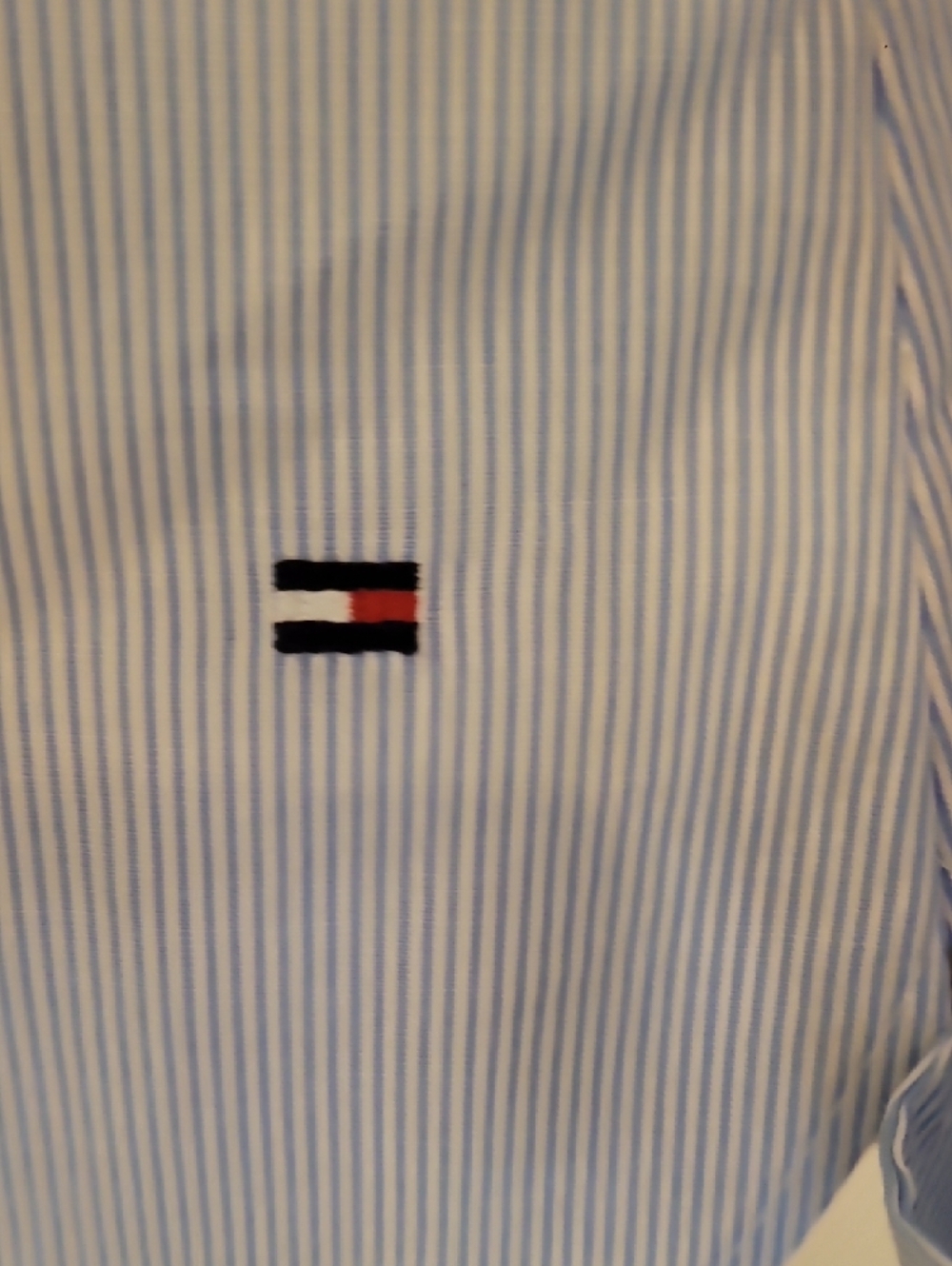 Tommy Hilfiger Light Blue & White Pinstripe Ruffle Button-Down Shirt - Picture 4 of 6